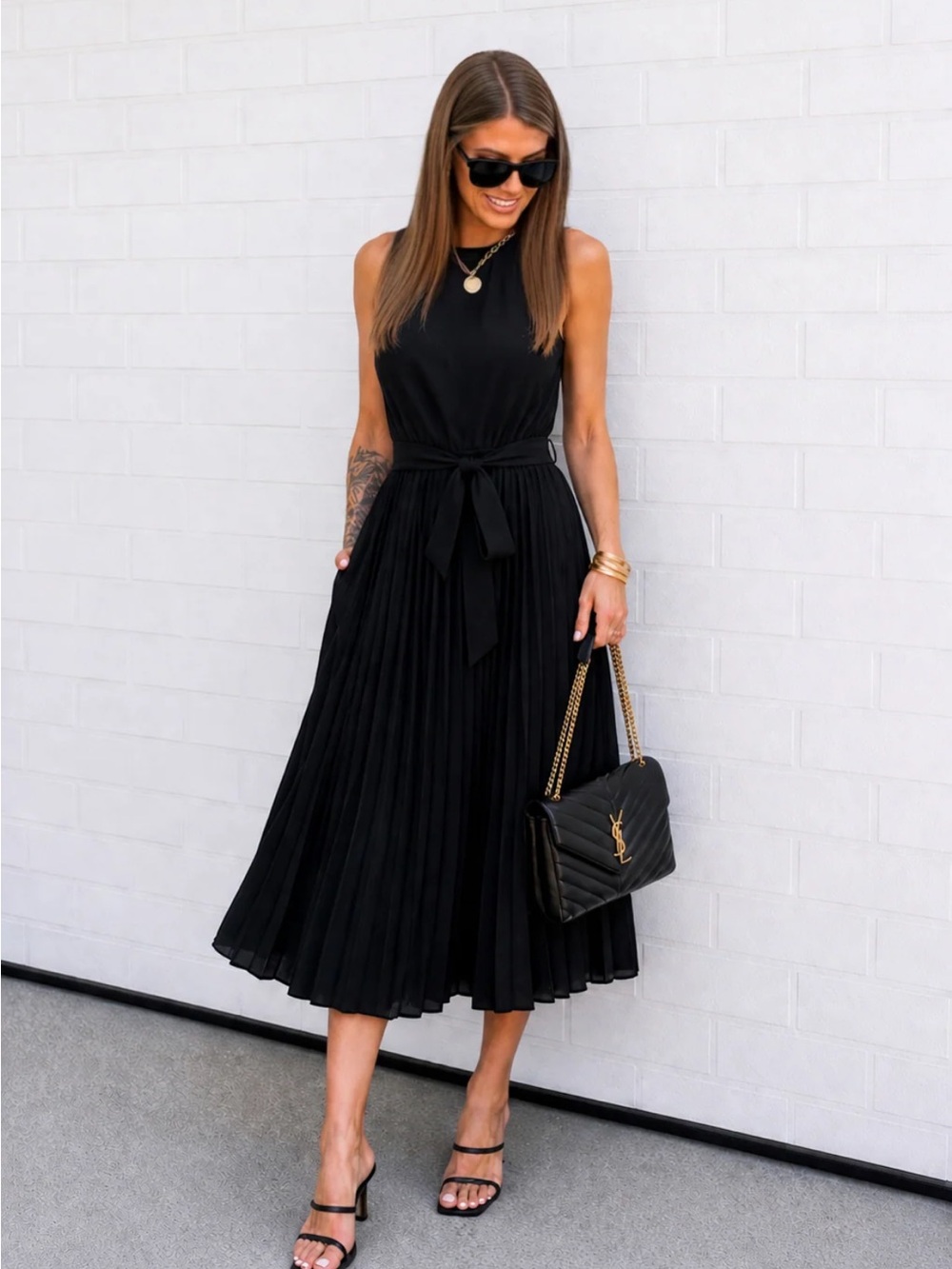NEW Pleated Midi Dress Belted